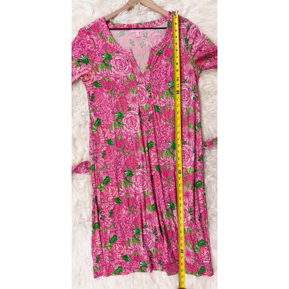 Lilly Pulitzer Silk Dress Daiquiri Pink Green Floral Print Tie Waist Size 10 - Picture 9 of 10
